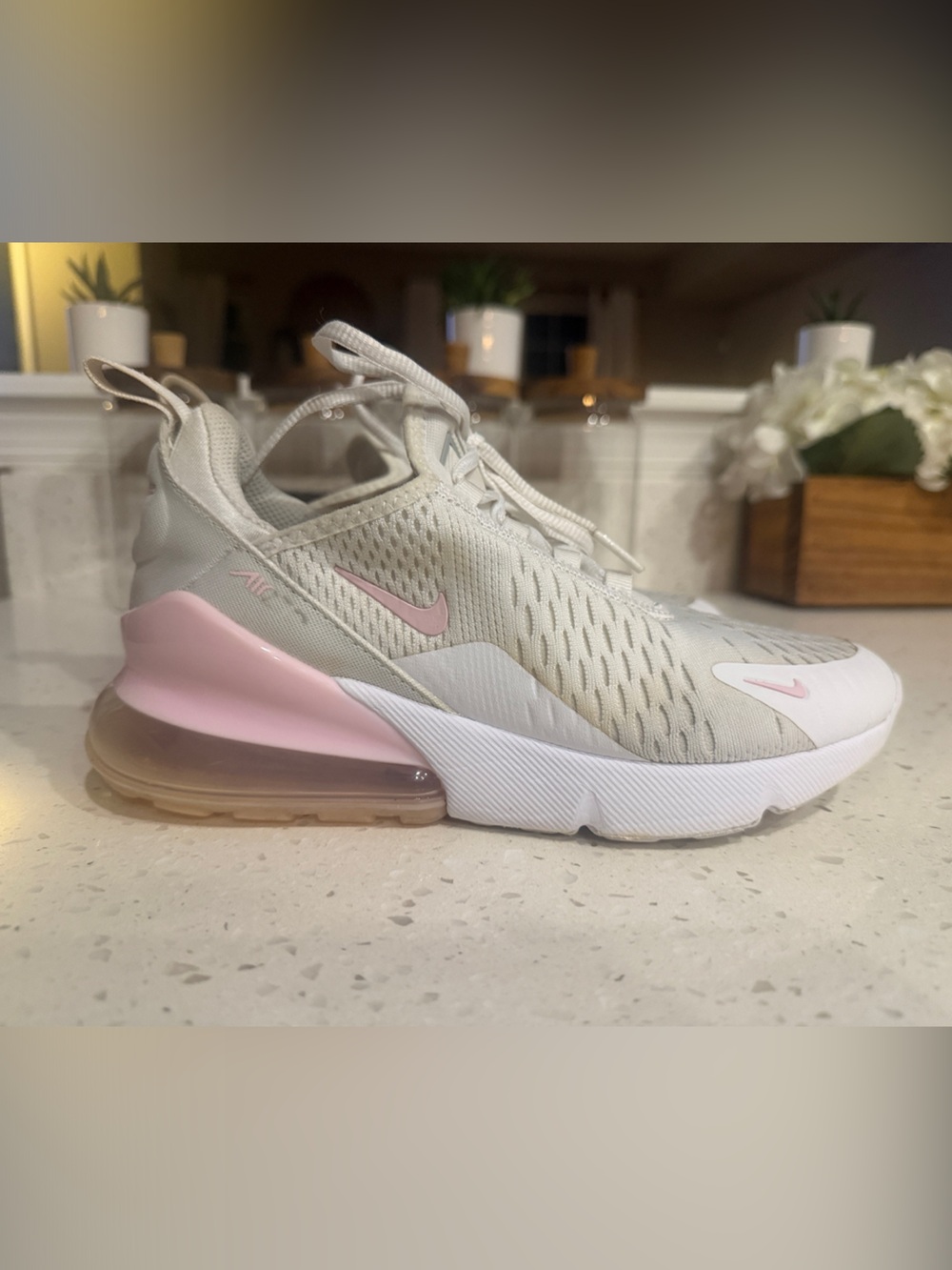 Nike Girl’s Athletic Sneakers in White with Pink Accents